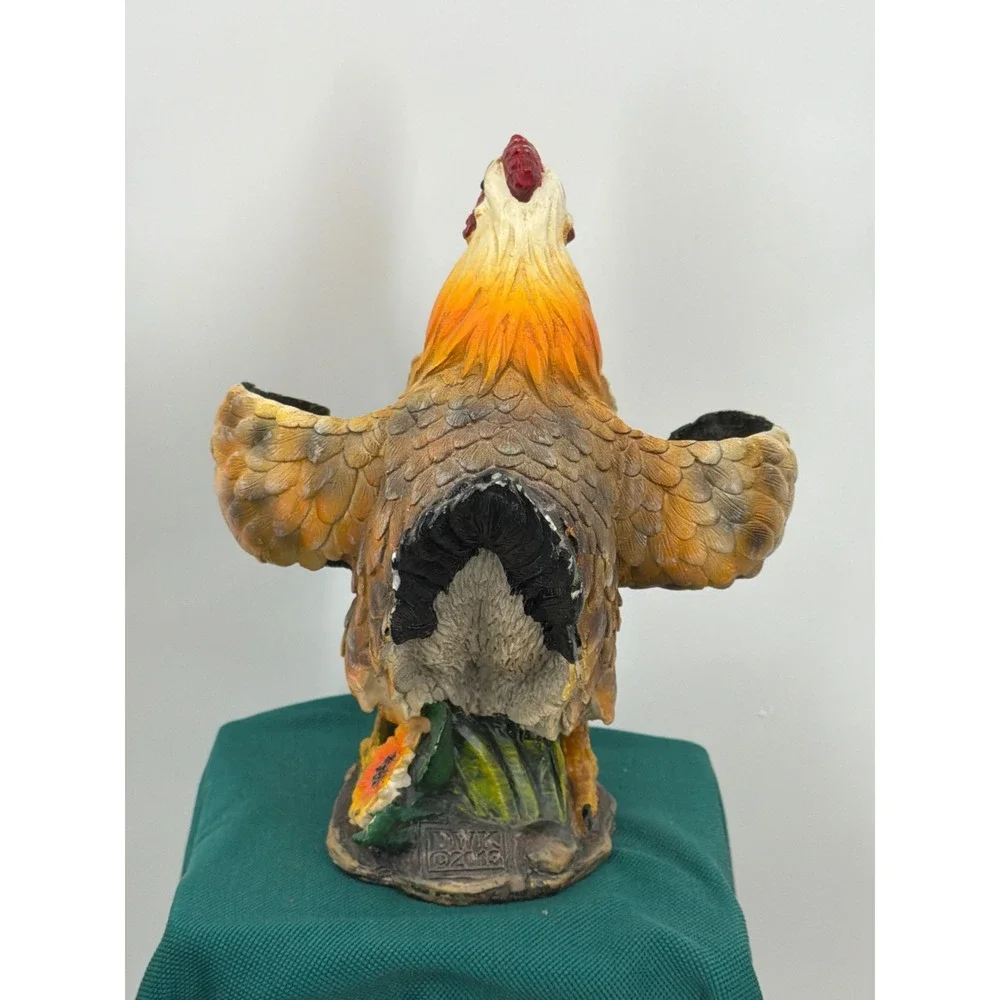 DWK 2013 Rooster and Chick Salt and Pepper Shaker Holder Farmhouse Decor Resin